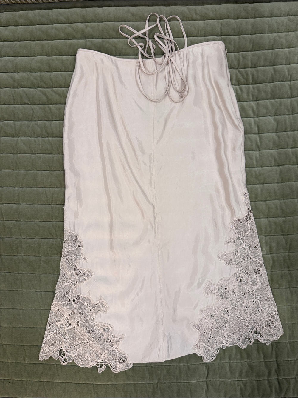 H&M Ivory Satin Midi Skirt with Lace Hem